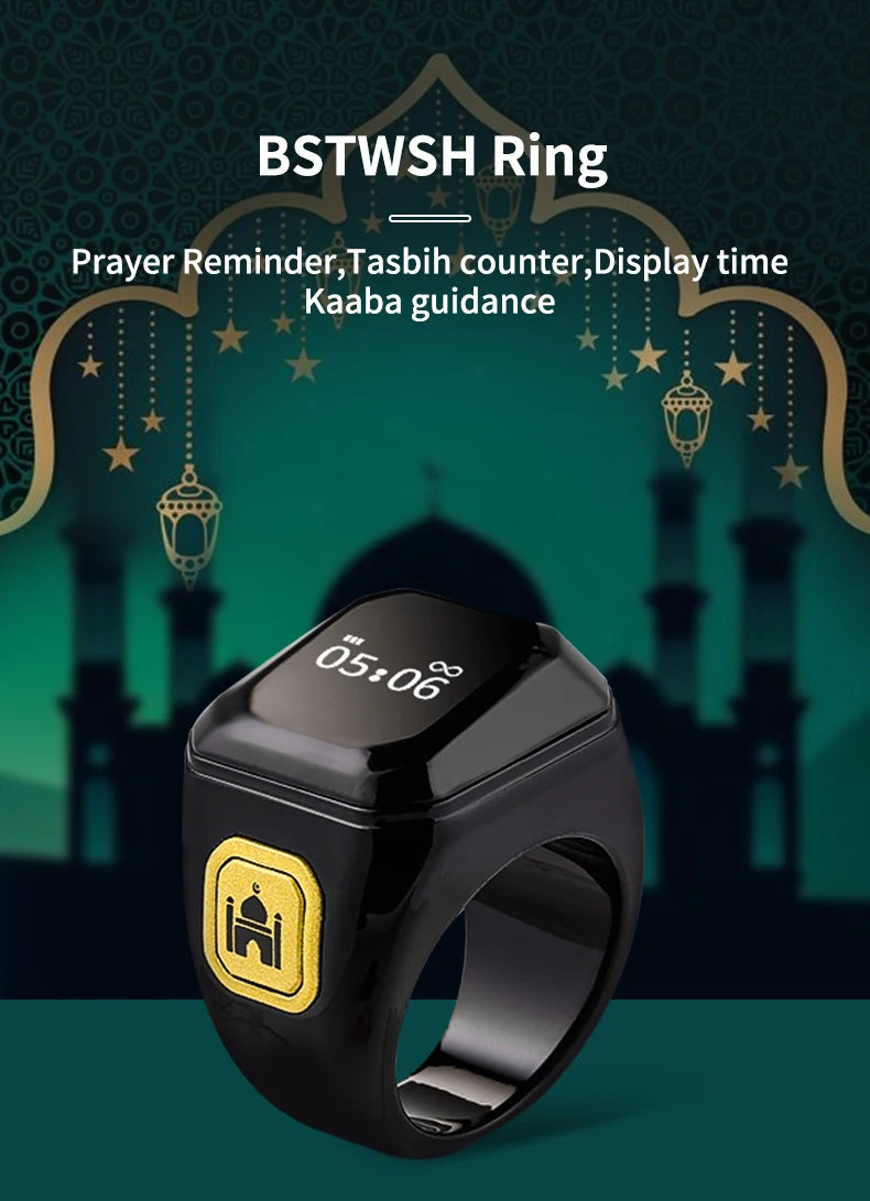 Iqibla Zikr Smart Ring Counter Tasbih For Muslim Tasbeeh Zikr Ring 5 Prayer Time Digital Counter Vibration Reminder Waterproof