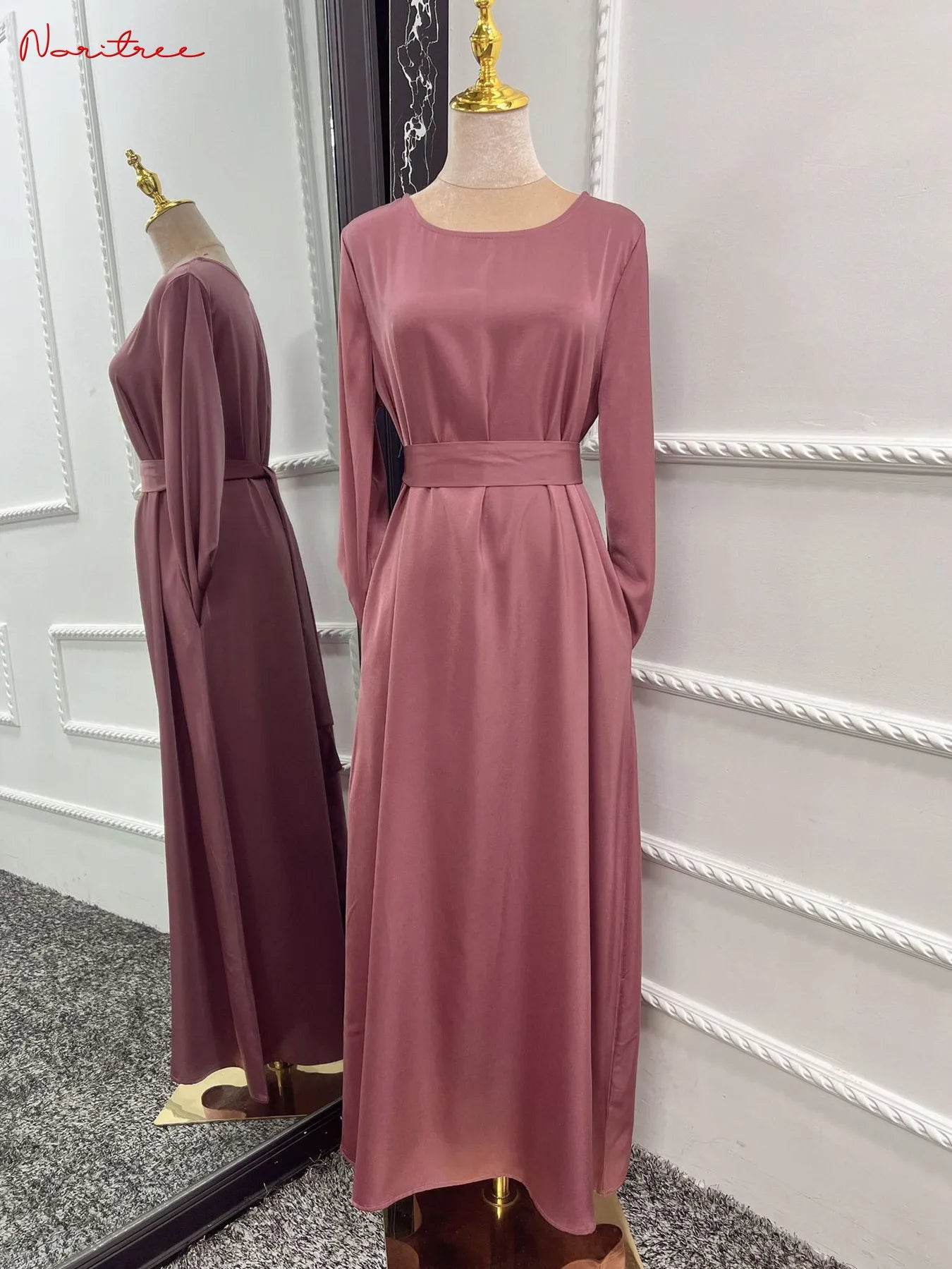 Fashion Satin Sliky Djellaba Muslim Dress Dubai Full Length Flare Sleeve Soft Shiny Abaya Dubai Turkey Muslim Islam Robe WY921