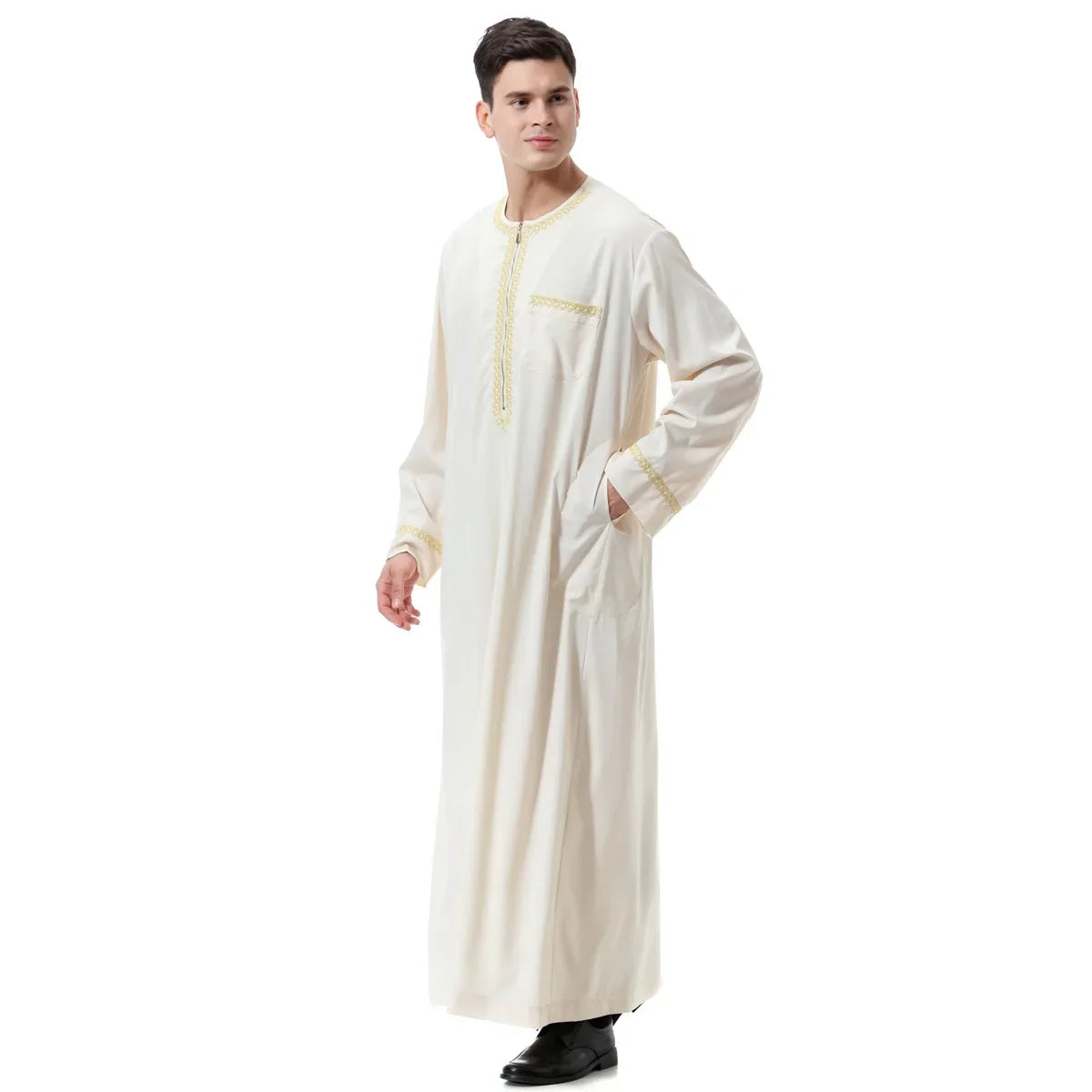 Muslim islamic Clothing Men Jubba Thobe print zipper Kimono Long Robe Saudi Musulman Wear abaya caftan Islam Dubai Arab Dressing