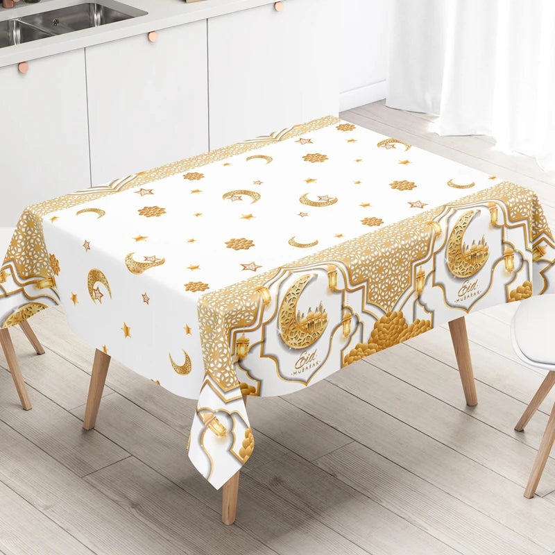 Eid Mubarak Star Moon Tablecloth Ramadan Kareem Decor for Home 2025 Islamic Muslim Party Eid Al Adha Supplies Castle Table Cover