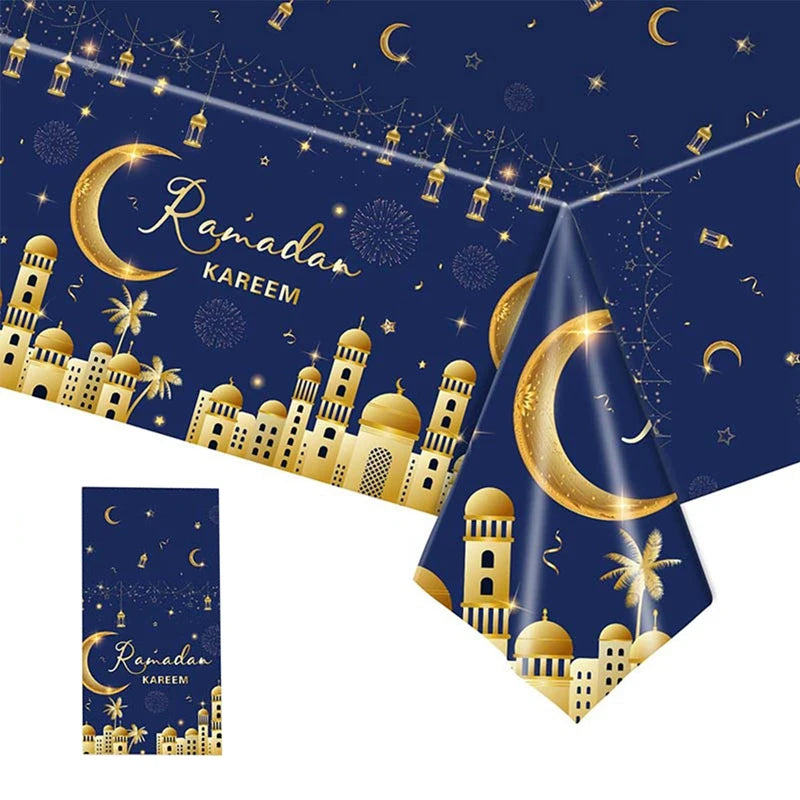 Eid Mubarak Star Moon Tablecloth Ramadan Kareem Decor for Home 2025 Islamic Muslim Party Eid Al Adha Supplies Castle Table Cover