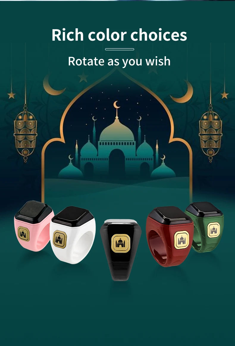 Iqibla Zikr Smart Ring Counter Tasbih For Muslim Tasbeeh Zikr Ring 5 Prayer Time Digital Counter Vibration Reminder Waterproof