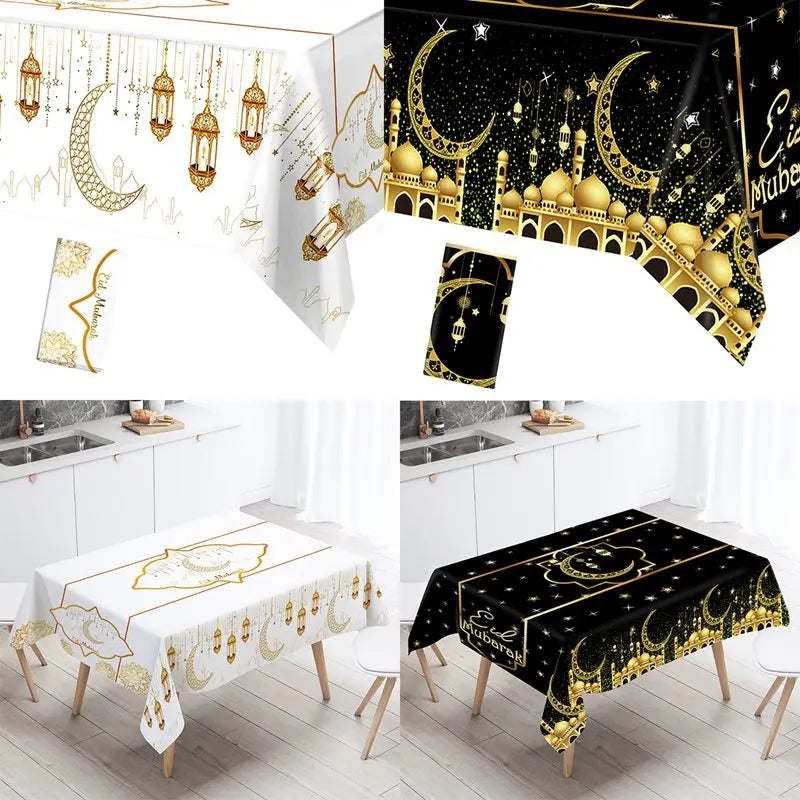 Eid Mubarak Star Moon Tablecloth Ramadan Kareem Decor for Home 2025 Islamic Muslim Party Eid Al Adha Supplies Castle Table Cover