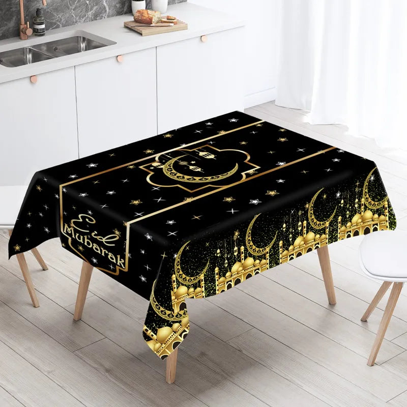 Eid Mubarak Star Moon Tablecloth Ramadan Kareem Decor for Home 2025 Islamic Muslim Party Eid Al Adha Supplies Castle Table Cover