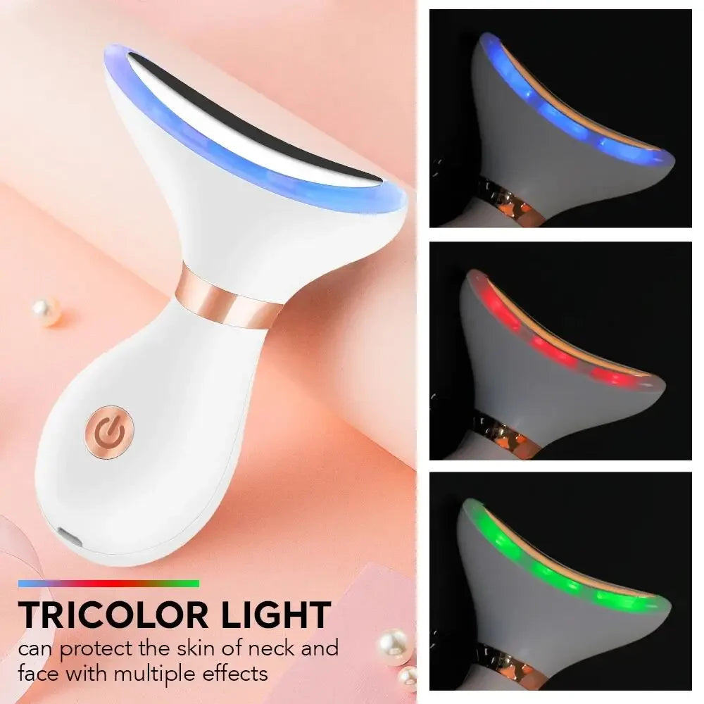 Neck Face Lifting Device LED Red Light Therapy Vibration Facial Massager Double Chin Remover Skin Tightening