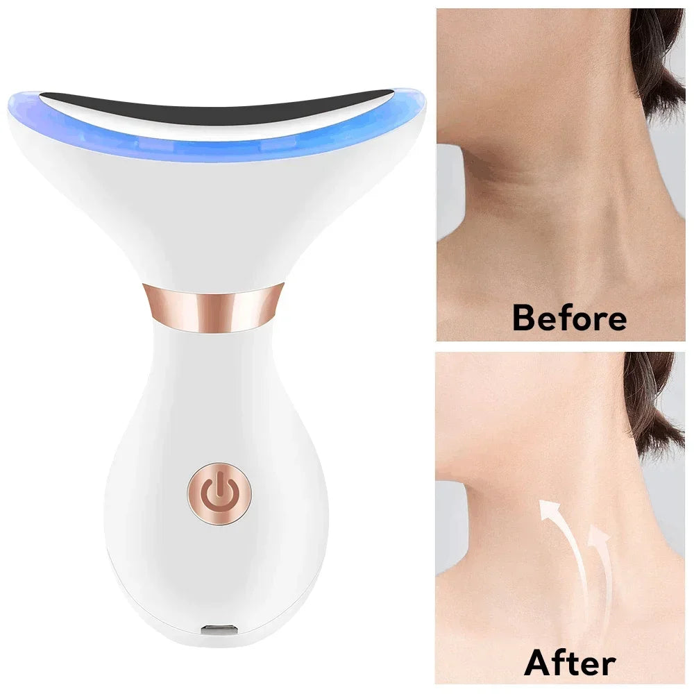 Neck Face Lifting Device LED Red Light Therapy Vibration Facial Massager Double Chin Remover Skin Tightening