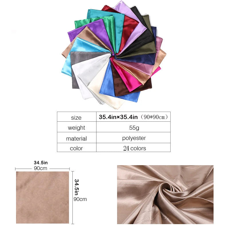 90*90cm Silk Scarves Women Square Satin Hijab Scarf Plain Handkerchief Shawls Wraps Head Scarf Female Headband Islamic Bandanna