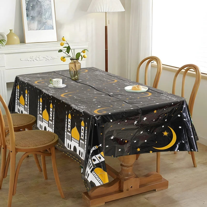 Eid Mubarak Star Moon Tablecloth Ramadan Kareem Decor for Home 2025 Islamic Muslim Party Eid Al Adha Supplies Castle Table Cover