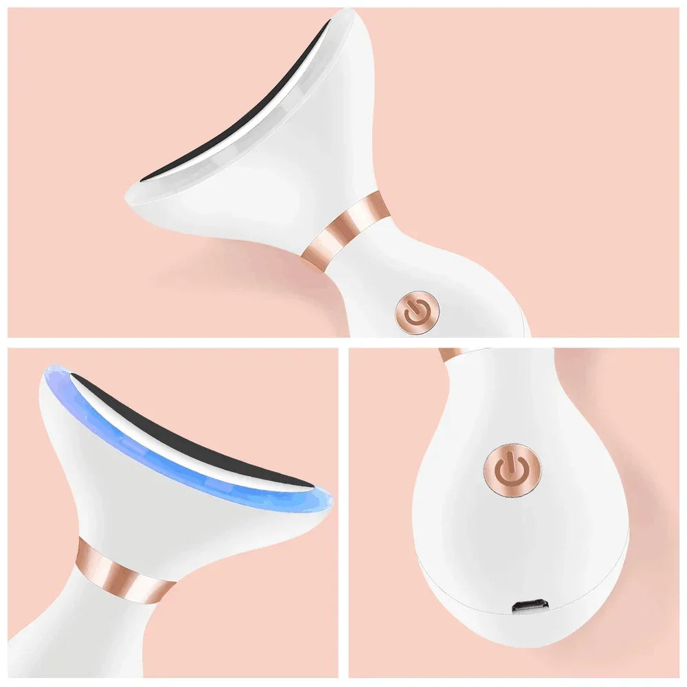 Neck Face Lifting Device LED Red Light Therapy Vibration Facial Massager Double Chin Remover Skin Tightening