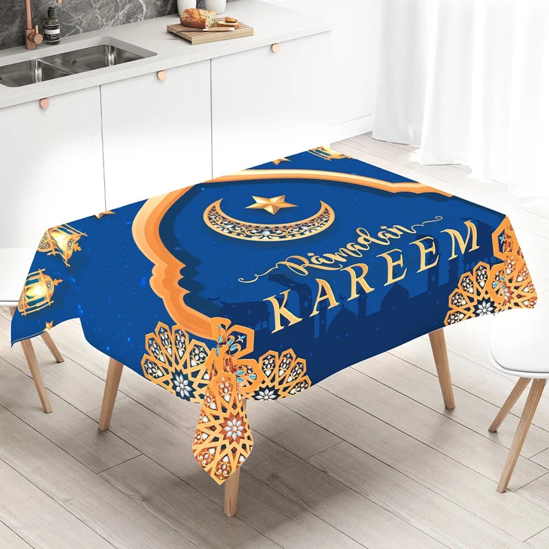 Eid Mubarak Star Moon Tablecloth Ramadan Kareem Decor for Home 2025 Islamic Muslim Party Eid Al Adha Supplies Castle Table Cover