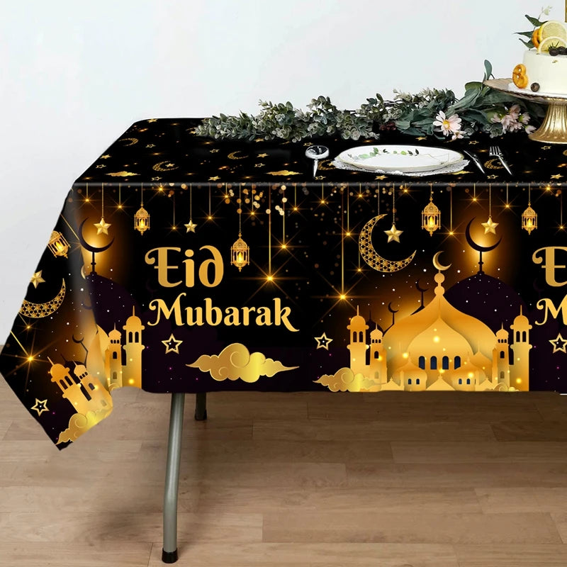 Eid Mubarak Star Moon Tablecloth Ramadan Kareem Decor for Home 2025 Islamic Muslim Party Eid Al Adha Supplies Castle Table Cover