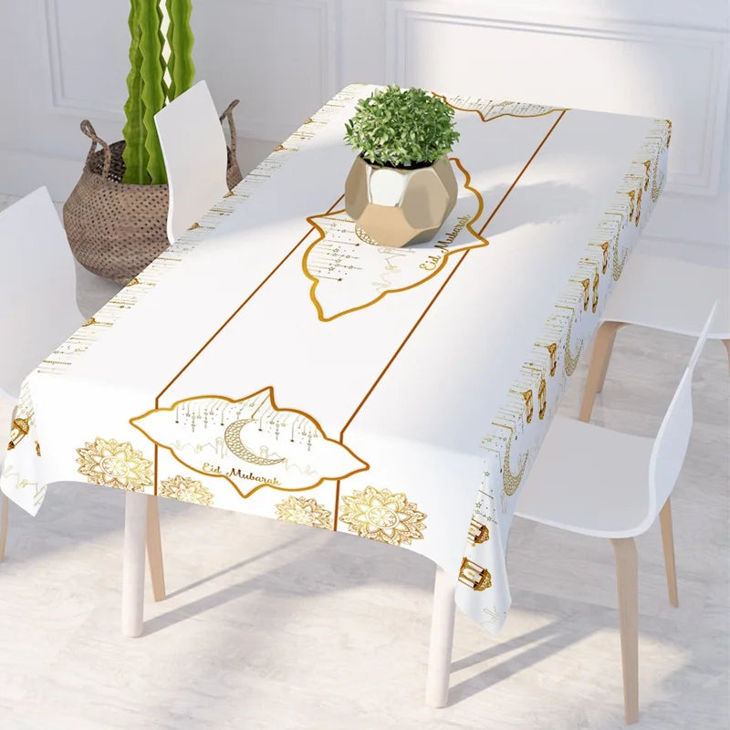 Eid Mubarak Star Moon Tablecloth Ramadan Kareem Decor for Home 2025 Islamic Muslim Party Eid Al Adha Supplies Castle Table Cover