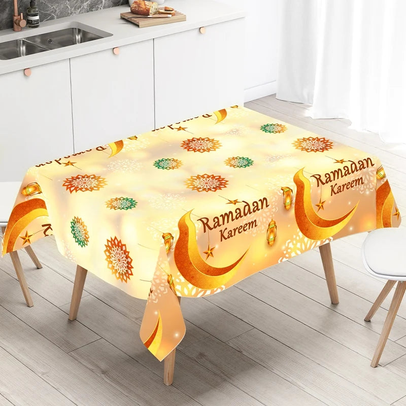 Eid Mubarak Star Moon Tablecloth Ramadan Kareem Decor for Home 2025 Islamic Muslim Party Eid Al Adha Supplies Castle Table Cover