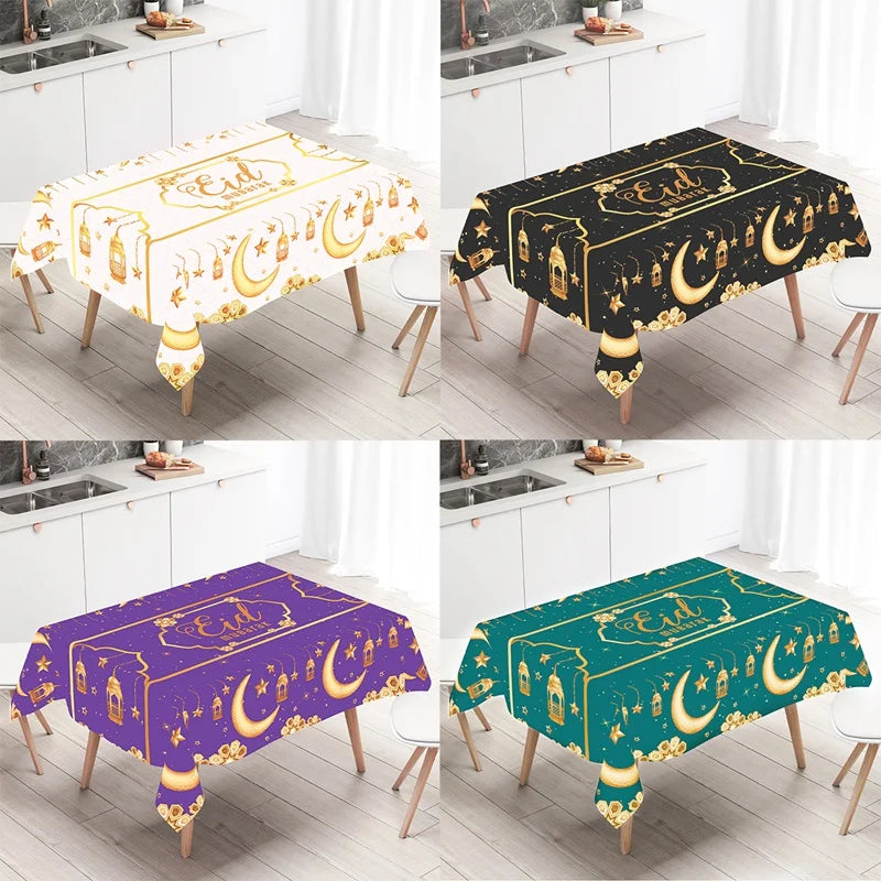 Eid Mubarak Star Moon Tablecloth Ramadan Kareem Decor for Home 2025 Islamic Muslim Party Eid Al Adha Supplies Castle Table Cover