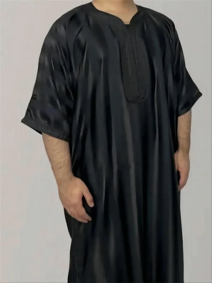 2025 New Men Muslim Abaya Islamic Clothing Men's Embroidered Striped Jubba Thobe Moroccan Dubai Kaftan Eid Prayer Robe Dress