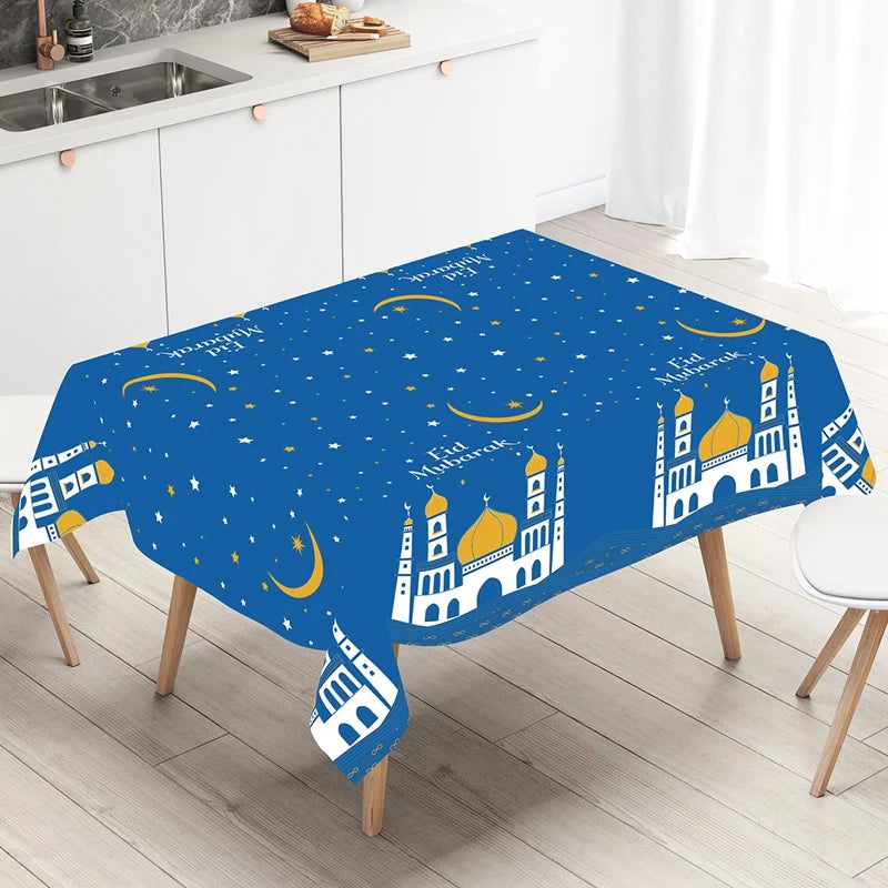 Eid Mubarak Star Moon Tablecloth Ramadan Kareem Decor for Home 2025 Islamic Muslim Party Eid Al Adha Supplies Castle Table Cover