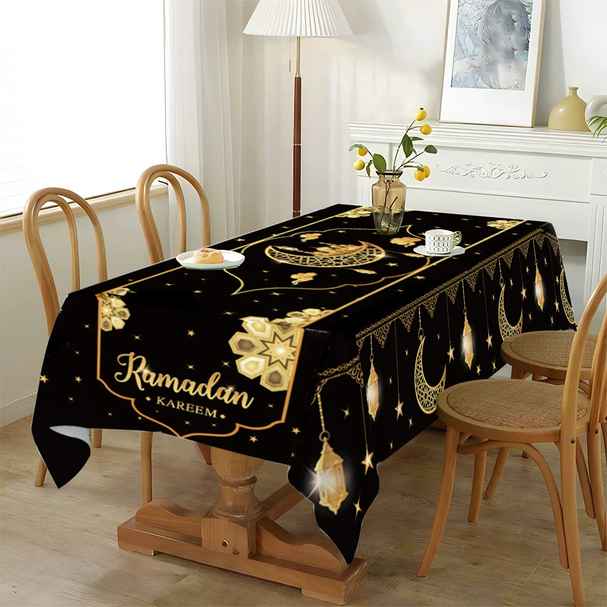 Eid Mubarak Star Moon Tablecloth Ramadan Kareem Decor for Home 2025 Islamic Muslim Party Eid Al Adha Supplies Castle Table Cover