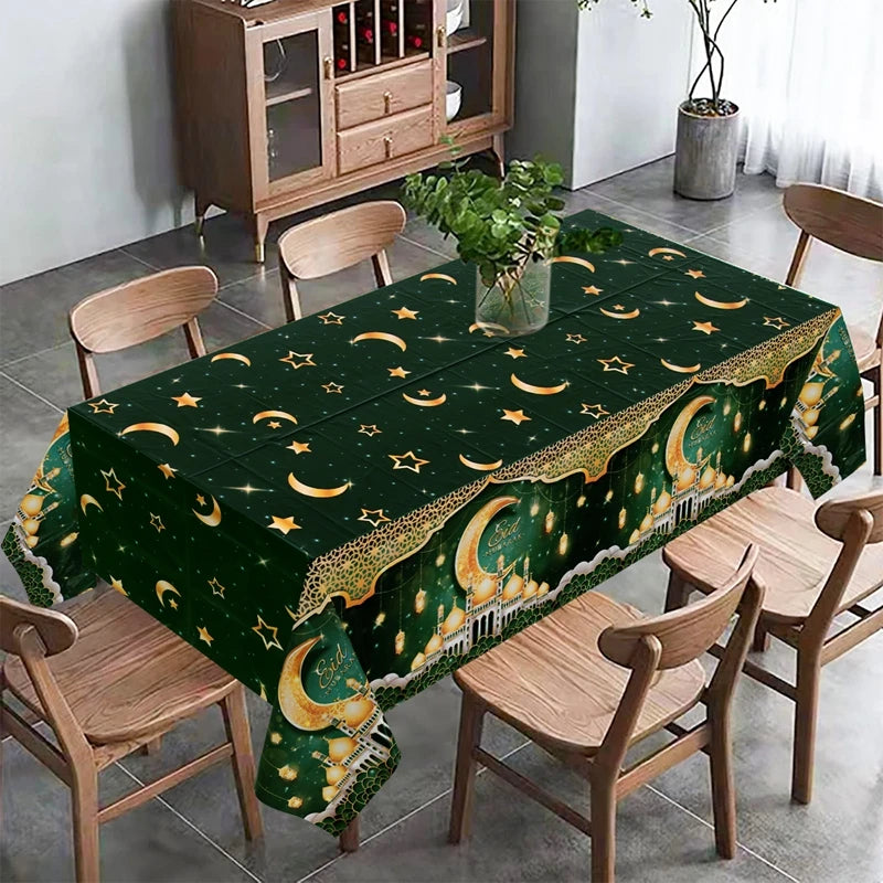 Eid Mubarak Star Moon Tablecloth Ramadan Kareem Decor for Home 2025 Islamic Muslim Party Eid Al Adha Supplies Castle Table Cover