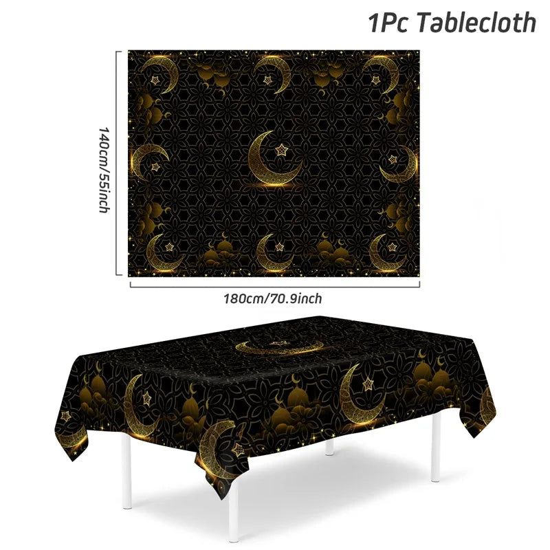 Eid Mubarak Star Moon Tablecloth Ramadan Kareem Decor for Home 2025 Islamic Muslim Party Eid Al Adha Supplies Castle Table Cover