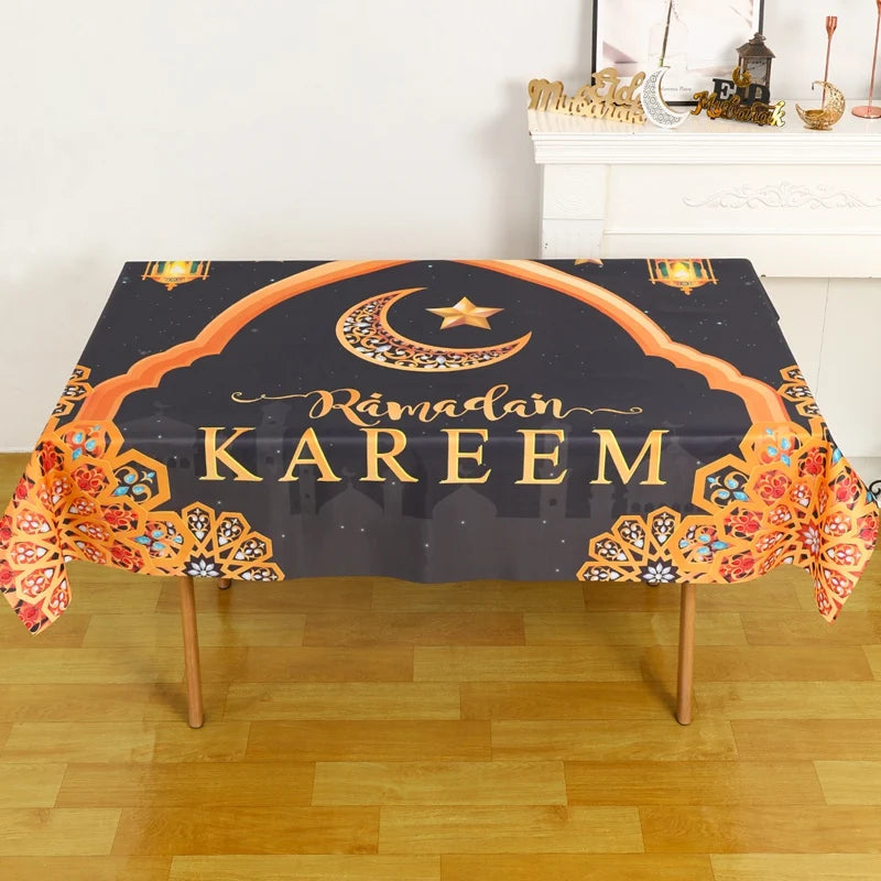 Eid Mubarak Star Moon Tablecloth Ramadan Kareem Decor for Home 2025 Islamic Muslim Party Eid Al Adha Supplies Castle Table Cover