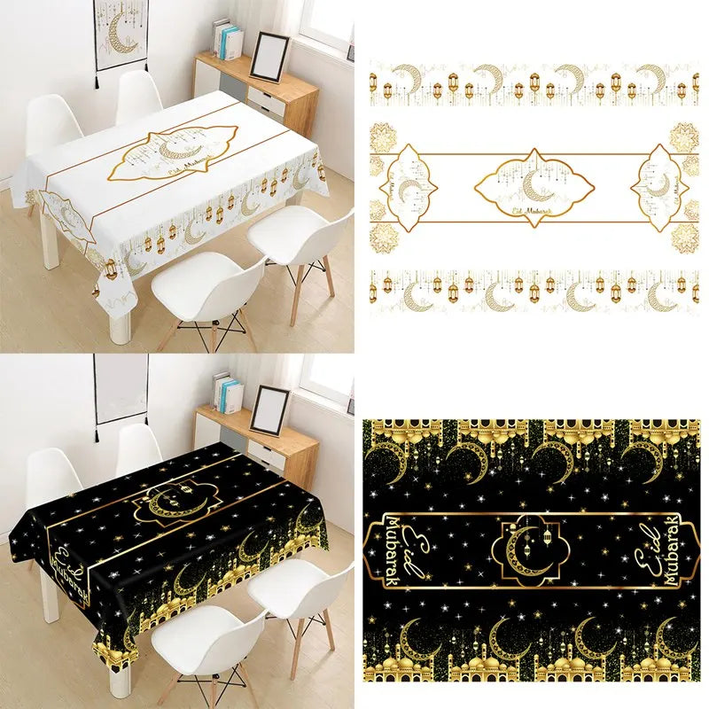 Eid Mubarak Star Moon Tablecloth Ramadan Kareem Decor for Home 2025 Islamic Muslim Party Eid Al Adha Supplies Castle Table Cover