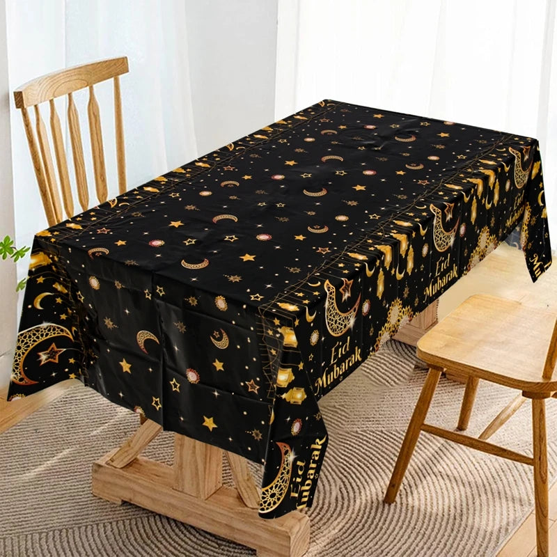 Eid Mubarak Star Moon Tablecloth Ramadan Kareem Decor for Home 2025 Islamic Muslim Party Eid Al Adha Supplies Castle Table Cover