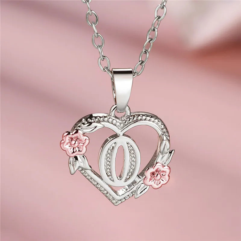 Cute Female A-Z Letter Flower Pendant Necklace Silver Color Wedding Jewelry Gift For Women