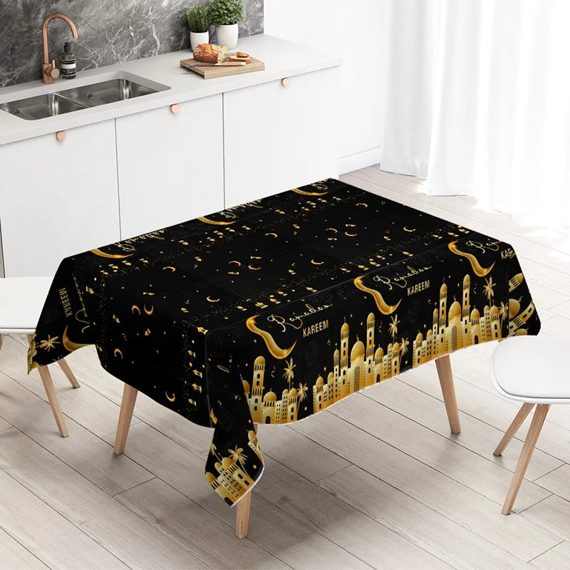 Eid Mubarak Star Moon Tablecloth Ramadan Kareem Decor for Home 2025 Islamic Muslim Party Eid Al Adha Supplies Castle Table Cover