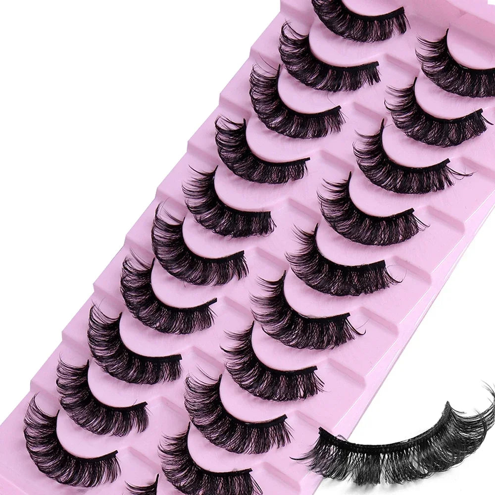 10 Pairs DD Curl Russian Strip Lashes Fluffy Volume False Eyelashes DD Curl Dramatic Messy Faux Mink Fake Lashes Make Up