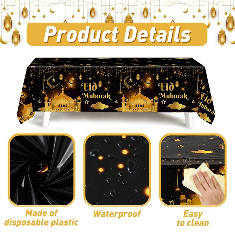 Eid Mubarak Star Moon Tablecloth Ramadan Kareem Decor for Home 2025 Islamic Muslim Party Eid Al Adha Supplies Castle Table Cover